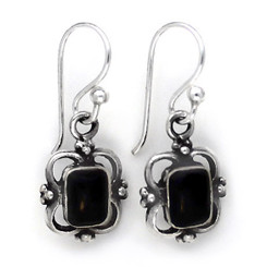 Sterling Silver Carine Rectangle Stone Drop Earrings, Onyx
