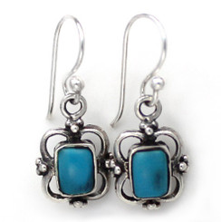 Sterling Silver Carine Rectangle Stone Drop Earrings, Turquoise