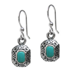 Sterling Silver Devona Rectangle Stone Drop Earrings, Turquoise