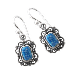 Sterling Silver Eudora  Rectangle Stone Filigree Drop Earrings, Denim Lapis