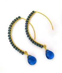 Gold-plated Sterling Silver Crystal Drop Beaded Elliptical Hook Earrings, Mid...