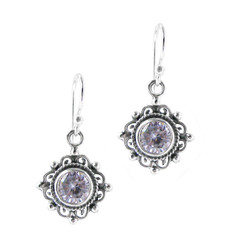 Sterling Silver Jacqui Round Crystal Filigree Drop Earrings, Lavender