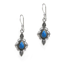 Sterling Silver Kaia Teardrop Stone Filigree Drop Earrings, Denim Lapis