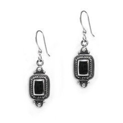 Sterling Silver Larissa Rectangle Stone Drop Earrings, Onyx