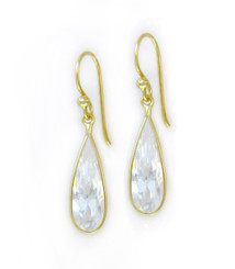 Gold Plated Sterling Silver Sparkling Elegant Crystal Drop Earrings, Clear