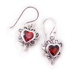 Sterling Silver Makyla Heart Crystal Filigree Drop Earrings, Red