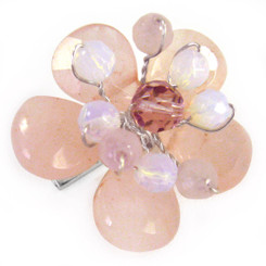 Sterling Silver Crystal Flower Wire Wrapped Brooch Pin, Pink