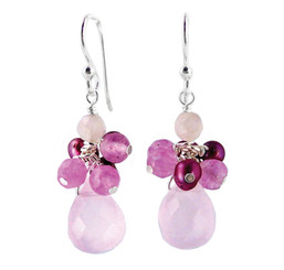 Sterling Silver "Candice" Cluster & Crystal Drop Earrings, Pink