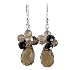 Sterling Silver "Candice" Cluster & Crystal Drop Earrings, Smoke