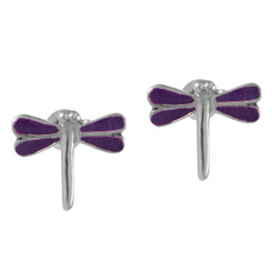 Sterling Silver Enamel Dragonfly Stud Post Earrings, Purple