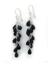 Sterling Silver Regen Teardrop Crystals Cascade Drop Earrings, Black
