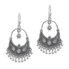 Sterling Silver Bohemian "Arya" Shell Inlay and Silver Balls Drop Earrings, Silver