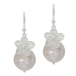 Sterling Silver "Bahama" Cultured Coin Pearl & Carved Mother-of-pearl Flower Earrings, Light Pink