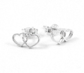 Sterling Silver Double Hearts Post Earrings
