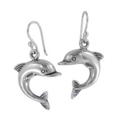 Sterling Silver Jumping Dolphin Drop Earrings