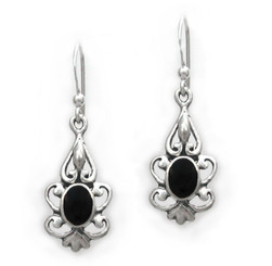 Sterling Silver Oval Stone Filigree Corine Drop Earrings, Onyx