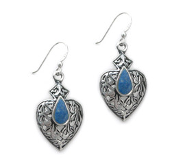 Sterling Silver Teardrop Stone Filigree Aurora Drop Earrings, Denim Lapis