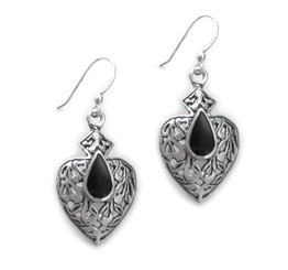 Sterling Silver Teardrop Stone Filigree Aurora Drop Earrings, Onyx