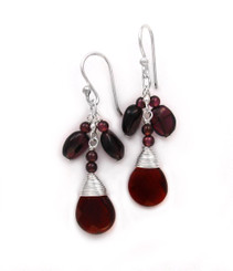 Sterling Silver Gemstone and Crystals "Venessa" Drop Earrings, Garnet