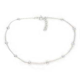 Sterling Silver Balls Station on Chain Anklet Adjustable 9-10 Inch Long