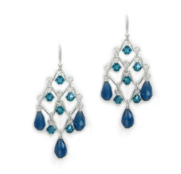 Sterling Silver Wire Work Beaded Chandelier Crystal Drop Earrings, Midnight Blue