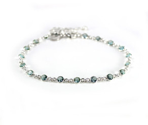 Sterling Silver Bezel Round Crystals Link Bracelet, Aqua