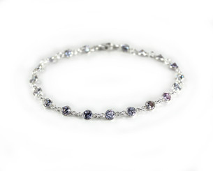Sterling Silver Bezel Round Crystals Link Bracelet, Lavender