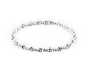 Sterling Silver Bezel Round Crystals Link Bracelet, Clear