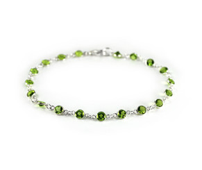 Sterling Silver Bezel Round Crystals Link Bracelet, Spring Green