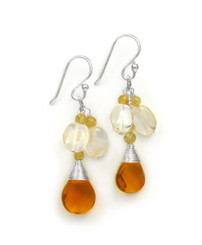 Sterling Silver Gemstone and Crystals "Venessa" Drop Earrings, Citrine