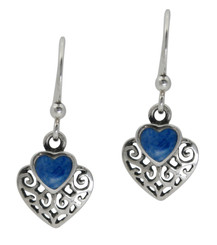 Sterling Silver Heart Stone Filigree Charm Drop Earrings, Denim Lapis