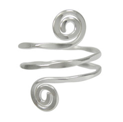 Sterling Silver Hammered S-Swirl Wrap-Around Adjustable Thumb Ring