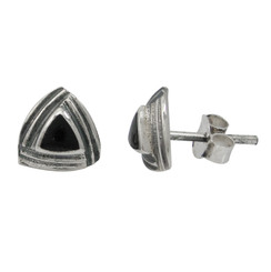 Sterling Silver Triangle Stone Modern Frame Post Stud Earrings, Onyx