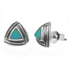 Sterling Silver Triangle Stone Modern Frame Post Stud Earrings, Turquoise