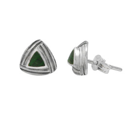 Sterling Silver Triangle Stone Modern Frame Post Stud Earrings, Malachite