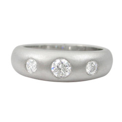 Sterling Silver Three CZ's Domed Tapered Band Ring, Matte Finish