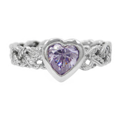 Sterling Silver Crystal Heart Braided Band Ring, Lavender