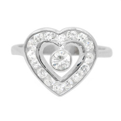 Sterling Silver Open Heart CZ's Ring