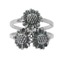 Sterling Silver Three Sunflowers Ring