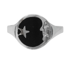 Sterling Silver Moon Face and Star Enameled Ring