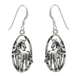 Sterling Silver Unicorn Oval Charm Drop Earrings