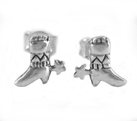 Sterling Silver Cowboy Boots Stud Post Earrings