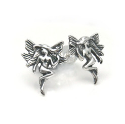 Sterling Silver Magical Winged Fairy Stud Post Earrings