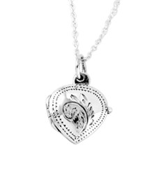 Sterling Silver Heart Engraved Locket Necklace