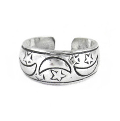 Sterling Silver Moon and Star Band Adjustable Toe Ring