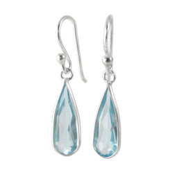 Sparkling Elegant Aqua Crystal Drop Sterling Silver Earrings
