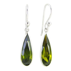 Sparkling Elegant Olive Green Crystal Drop Sterling Silver Earrings