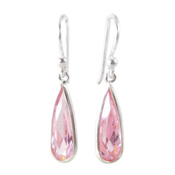 Sparkling Elegant Pink Crystal Drop Sterling Silver Earrings