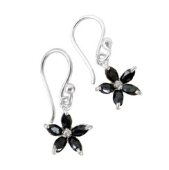 Sterling Silver Sparkling Crystal Wild Flower Earrings, Black