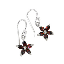 Sterling Silver Sparkling Crystal Wild Flower Earrings, Red